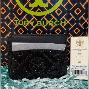 Authentic Tory Burch T Monogram Patent Card Case Black